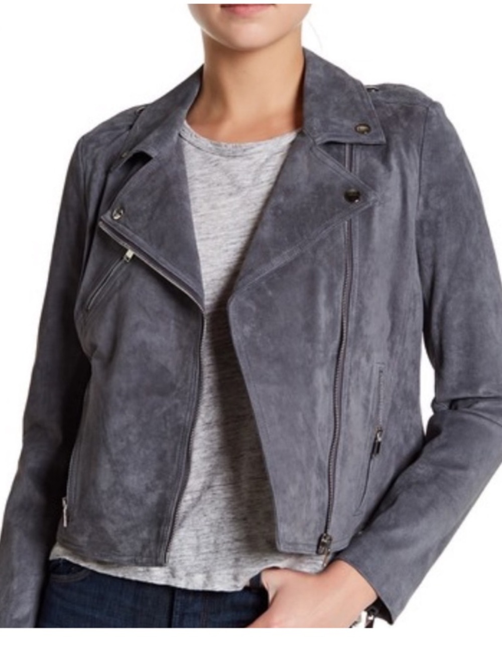 Doma Gray Suede Moto Jacket Size Small